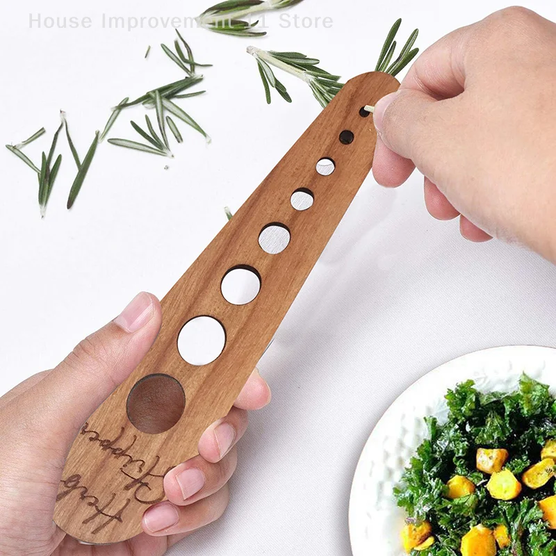 8 Holes Wooden Vegetable Leaf Remover, Herb Stem Stripper With Curved Edge For Kale Collard Greens Gadget Thyme Basil Leaf