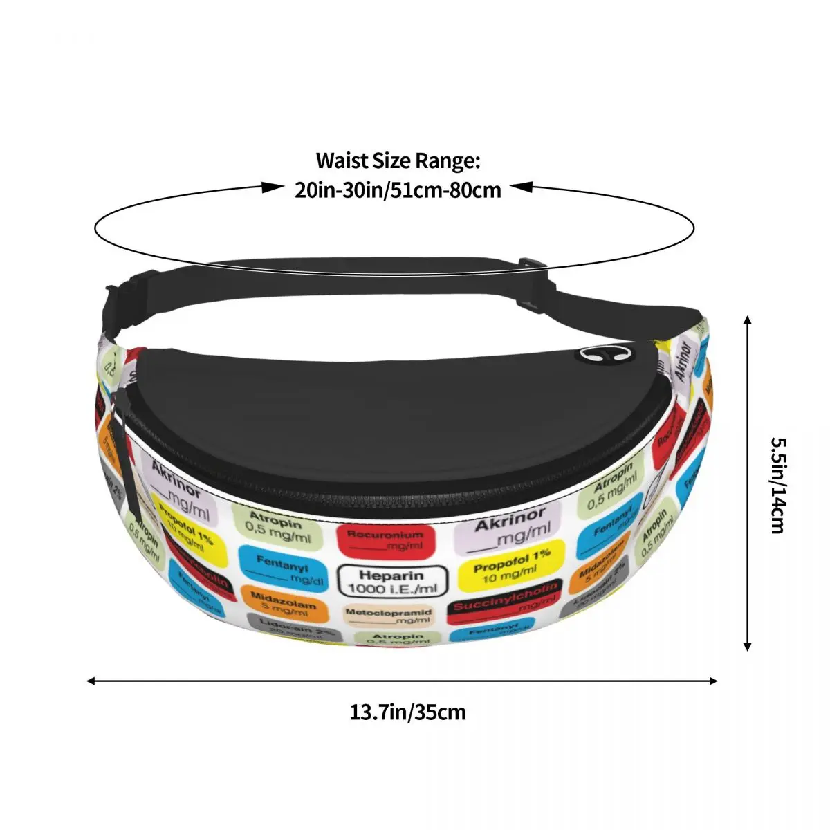 Etiquetas de medicación para anestesia médica, riñonera para hombre y mujer, bolso de cintura cruzado para viaje, bolsa de dinero para teléfono
