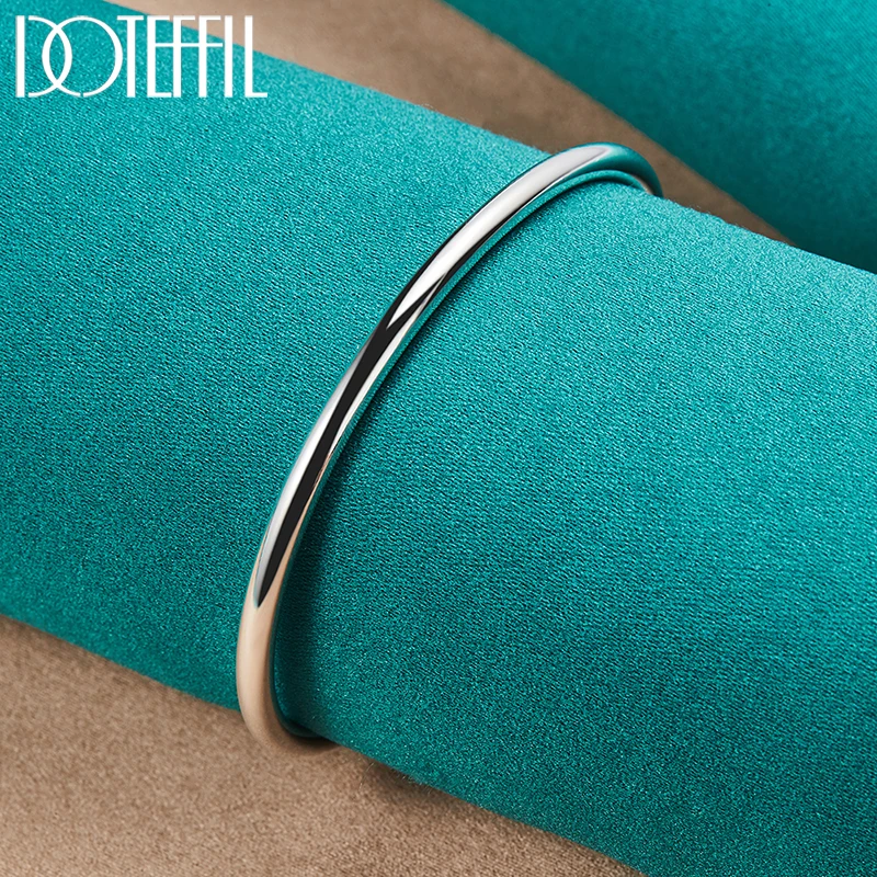 DOTEFFIL 925 Sterling Silver 4mm Smooth Solid Bead Bracelet Cufflinks Bangles For Women Man Wedding Engagement Party Jewelry