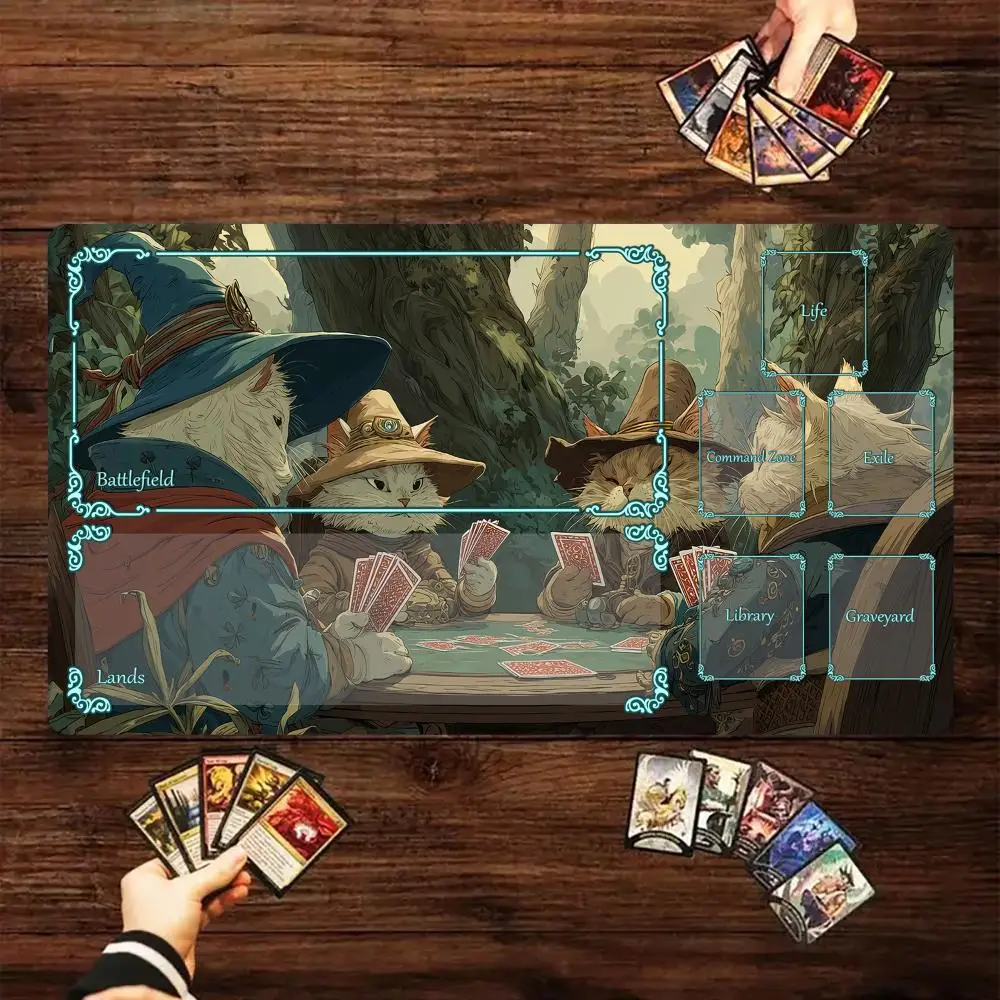 

Волшебный игровой коврик с зоной Фэнтезийный кошачий карточный настольный коврик для вечеринки MTG игровой коврик для сбора игровых ковриков Настольный коврик Commander Battle playmat