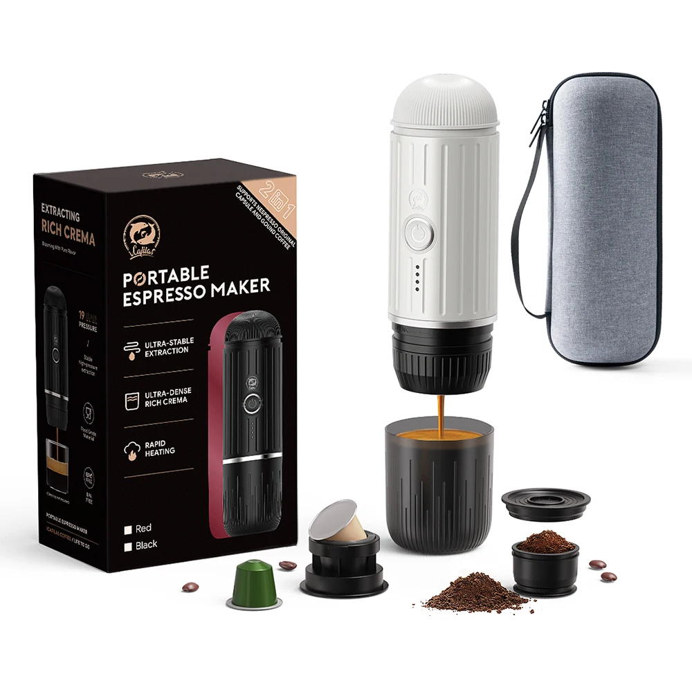 2 in 1 Portable Espresso Machine Coffee Maker Compatible with Nespresso Capsule  Ground Coffee for Car Traval Camping Coffeeware