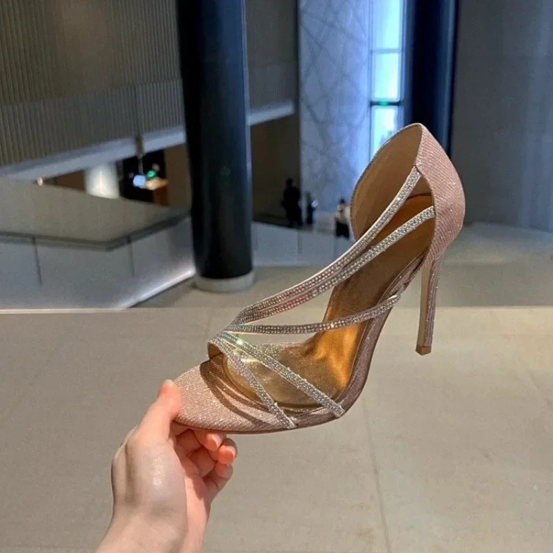 Luxury Rhinestone Pointed Toe Women Pumps Wedding Shoes Fashion PVC Sexy High Heels Elegant Summer Party Bridal Shoes Woman