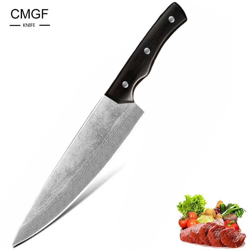 

CMGF Damascus Steel Chef Knife 7.8-inch Japanese Cutting Beef Kitchen Knife Household Wooden Handle Meat Cleaver