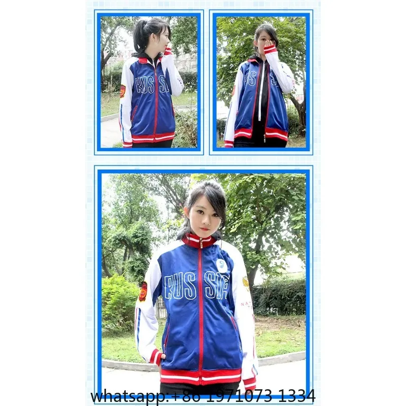 Yuri Plisetsky Cosplay Hot Anime YURI!!! on ICE Cosplay Costume Yuri Blue Jacket Coat Unisex Daily Sportswear Fake False 2 piece view 3