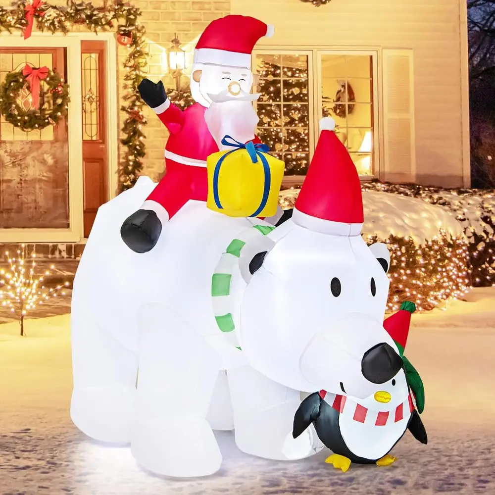 

Illuminated Polar Bear and Penguin Christmas Inlatable Decoration with Water Bags and Ground Stakes for Outdoor and Indoor Use
