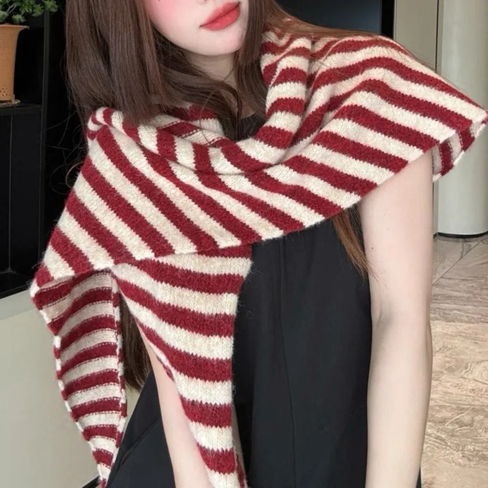Mode Koreanischen Stil Gestreiften Schal Kaschmir Winter Schal Hals Wärmer Verdickt Gestrickte Dreieck Schal Student