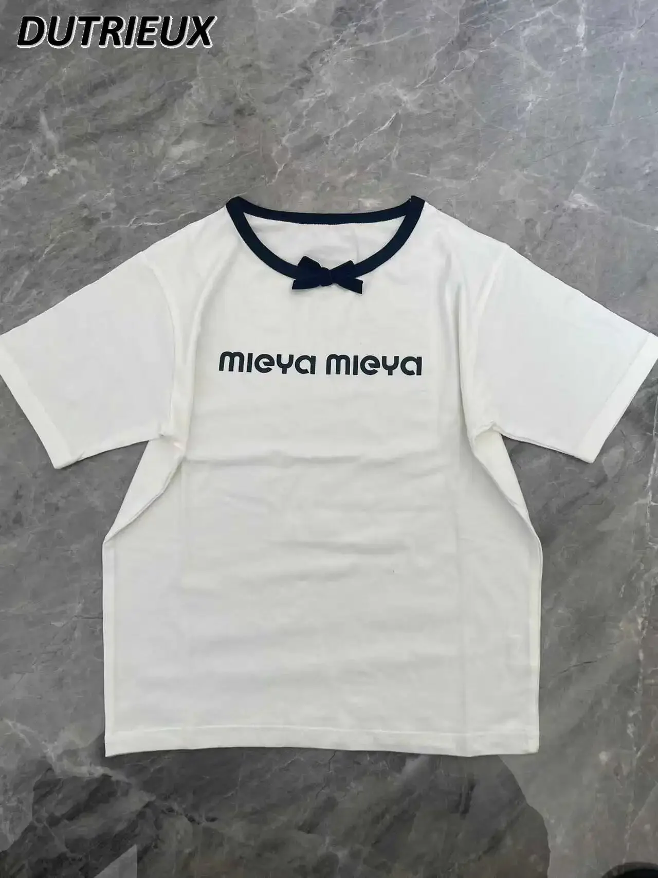 Ensemble haut blanc polyvalent à manches courtes et jupe à bretelles pour filles, T-Shirt à col ras du cou japonais, doux et mignon, nouvelle collection été