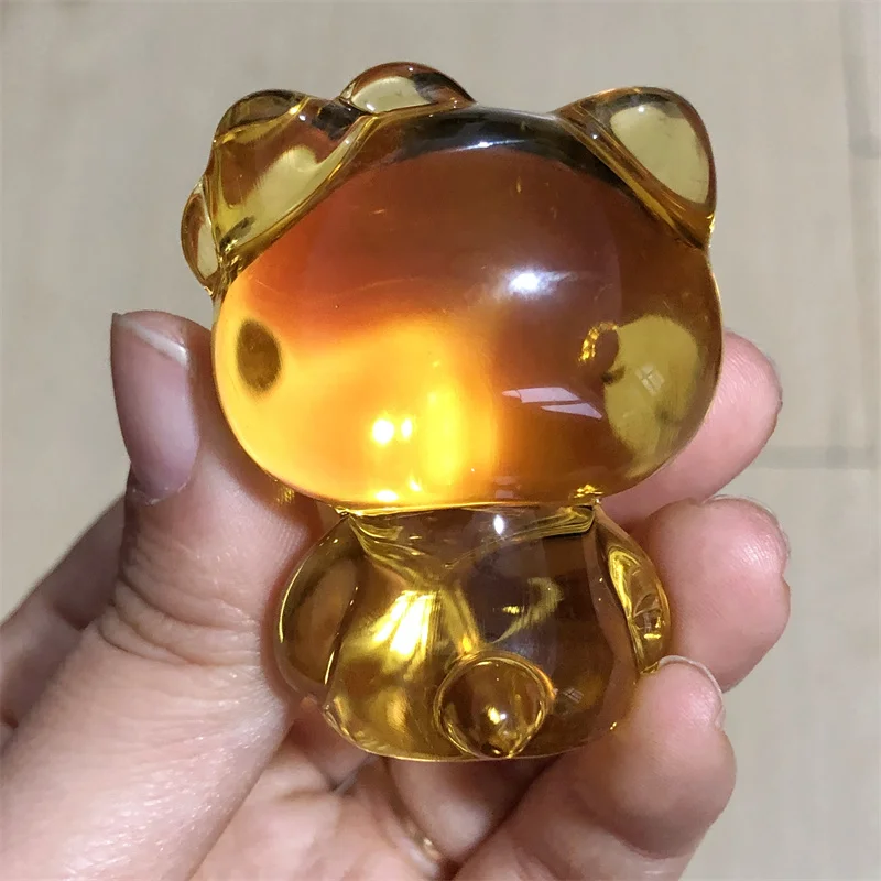 Yellow Opalite Cartoon Cat Carving, Healing, Reiki Crystal, Animals Figurines, Stones, Home Decoration, High Quality, 1Pc