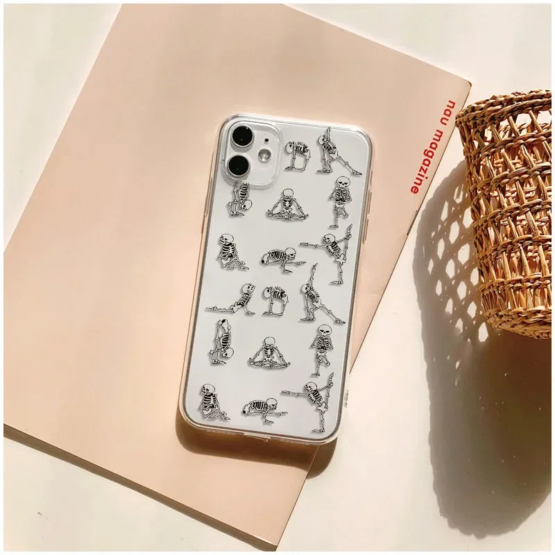 Funny Skeleton Yoga Personalized Actions For iPhone Case 16 15 14 13 12 11 Pro XR XS Max 7 8 Plus Phone Shockproof Y2K Cover