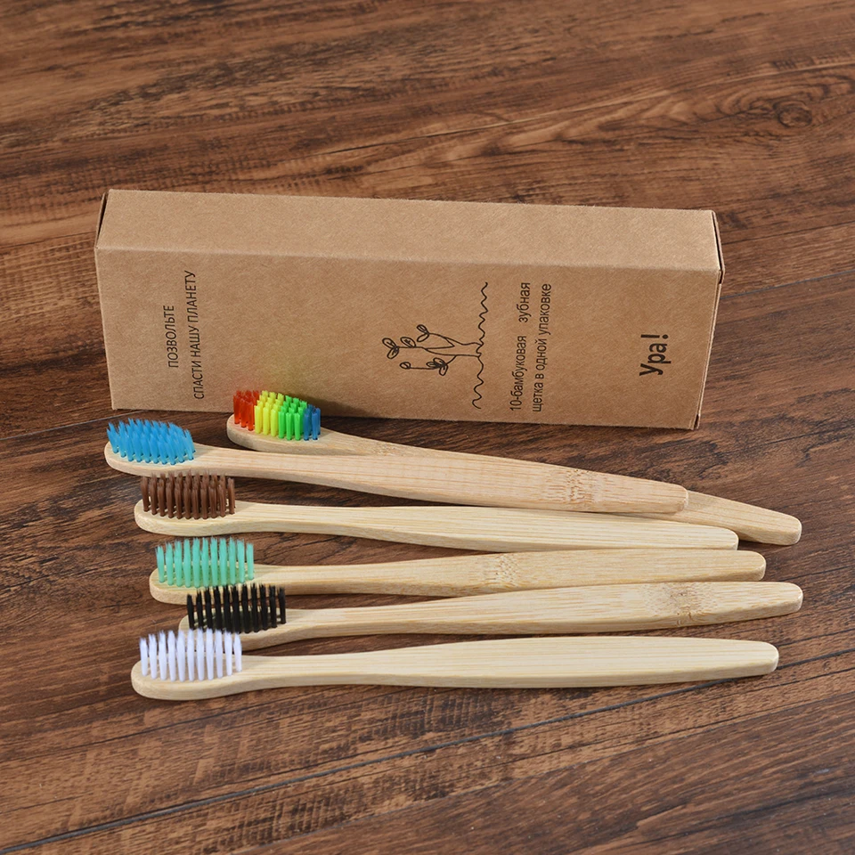 10 Piezas Cepillos de Dientes de Bambú Natural de Colores, Juego de Cepillos con Cerdas Suaves de Carbón, Cepillos Ecológicos para el Cuidado Bucal 4