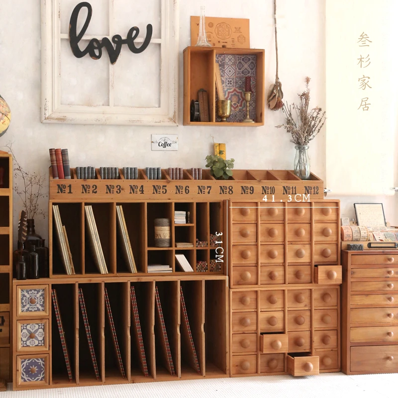 Retro Wooden Creative Mushroom Drawer Desktop Organizer Multi-Function Desk Box for Pencil Tape Storage