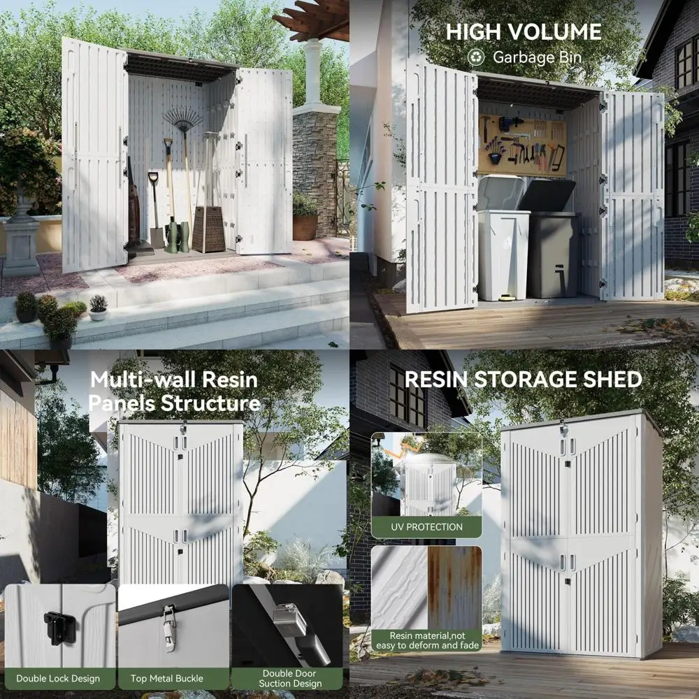 

Outdoor Storage Shed 64 Cubic Feet Waterproof Resin Cabinet for Garage, Pool, Bike Storage with Floor - Ideal Large Shed Solutio