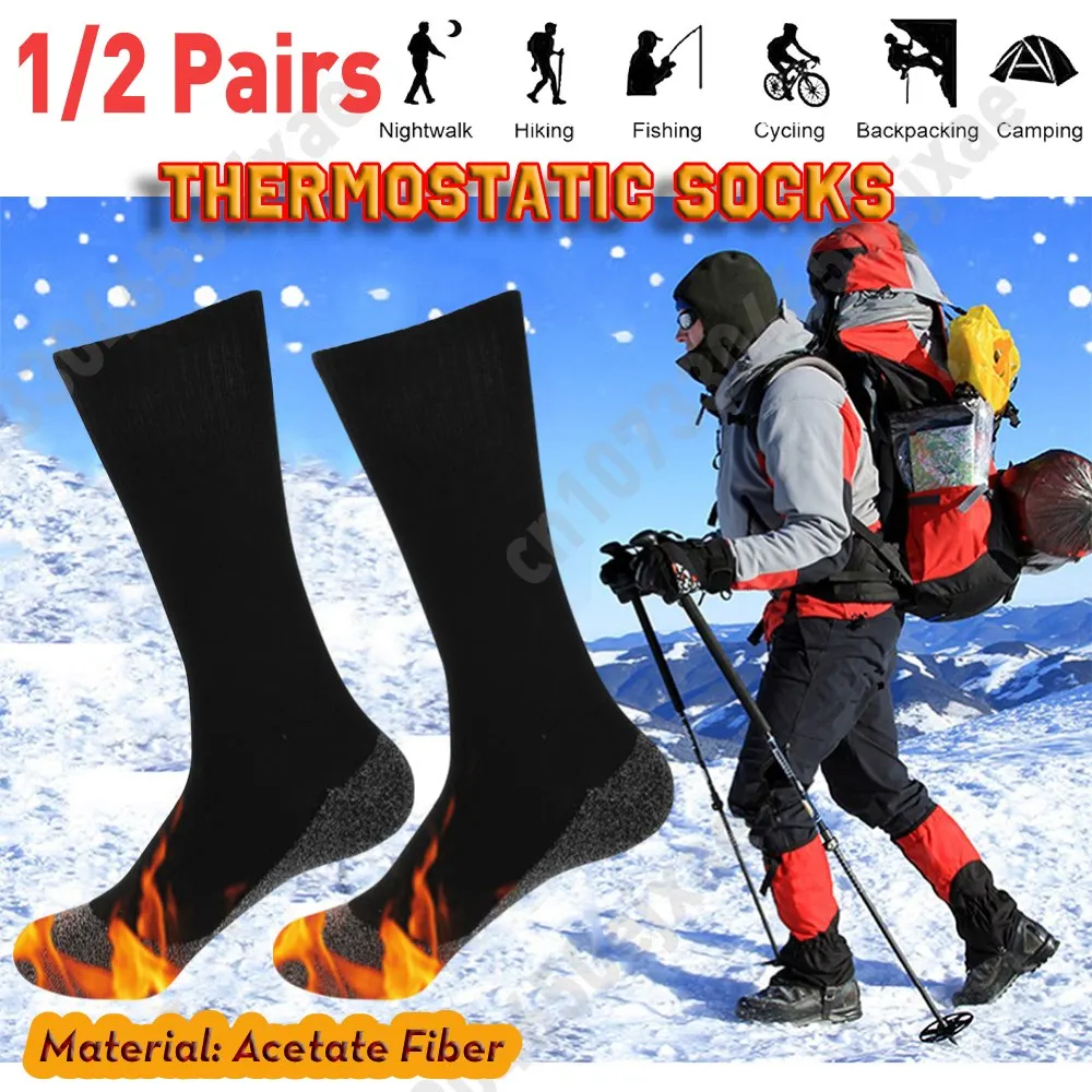 Winter Men Women Thermal Ski Socks Warm Acetate Fiber Cycling Soccer Snowboard Socks High Tube Moisture Absorption Socks