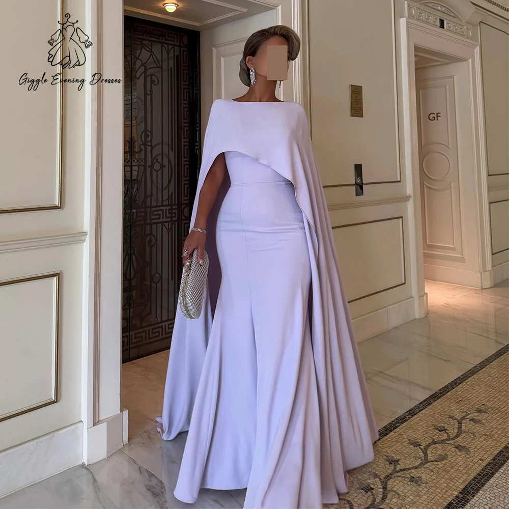 Giggle Lavendel Meerjungfrau Cape Abendkleider Elegantes einfaches Partykleid Arabisches Hochzeitsgastkleid Formelles Abendkleid Maßgeschneidert