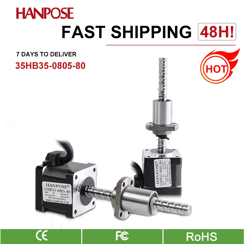 

NEMA14 35HB35-0805-80 Линейный шаговый двигатель с шариковым винтом 8/10/12 Винтовой двигатель, настраиваемый с тормозом или энкодером