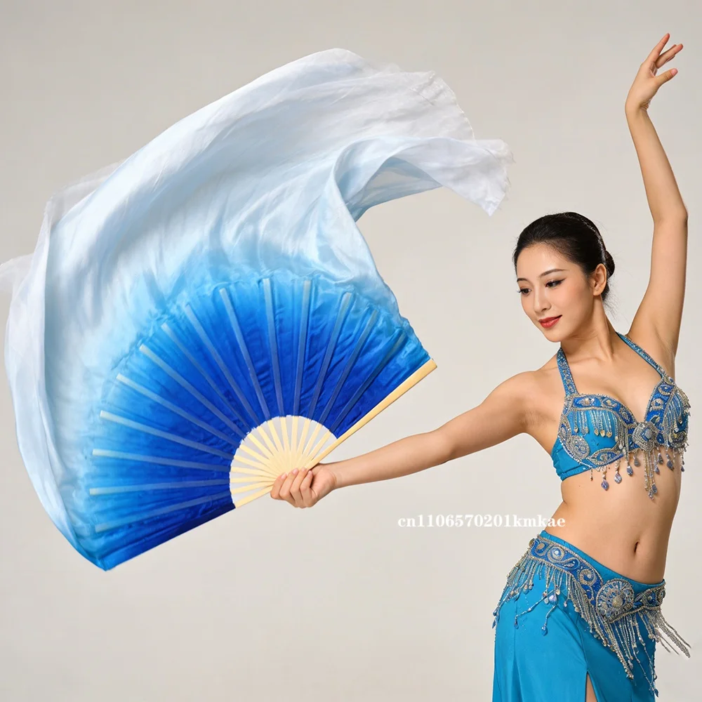 

Шелковый веер-вуаль 100% шелк, бамбуковая ручка, мятно-зеленый светлый цвет, реквизит для танца живота, аксессуар для костюма, двусторонний, очень длинный, струящийся, 86 см, 1 шт.