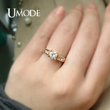 UMODE Top Selling High Quality Sparkling Rose Gold Color 0.5ct CZ Aneis Feminino 4 Prongs Wedding Rings for Women JR0006A