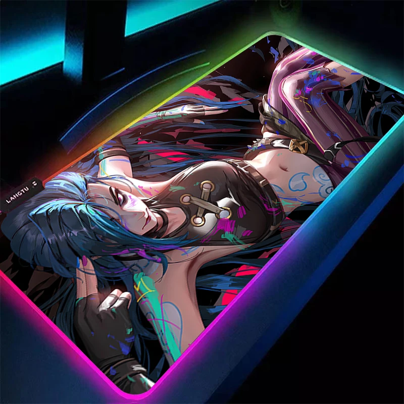 

RGB Mouse Pad Gamer Computer League of Legends Jinx Extended Game Mousepad LED Luminous Desk Mat Rubber Durable HD Keyboard Pad