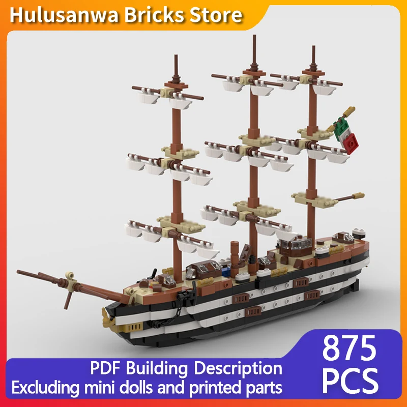 High-Masted Horizontal Sailing Boat Model MOC Building Bricks War Equipment Modular Technology Gifts Assemble Children Toys Suit