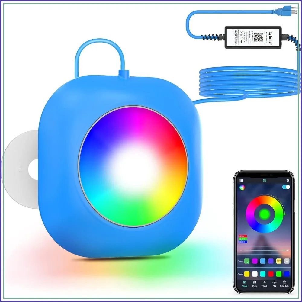 

Smart RGB LED Pool Light with APP Control, 20W 800lm Dimmable, IP68 Waterproof 12V Submersible for Above/In-Ground Pools