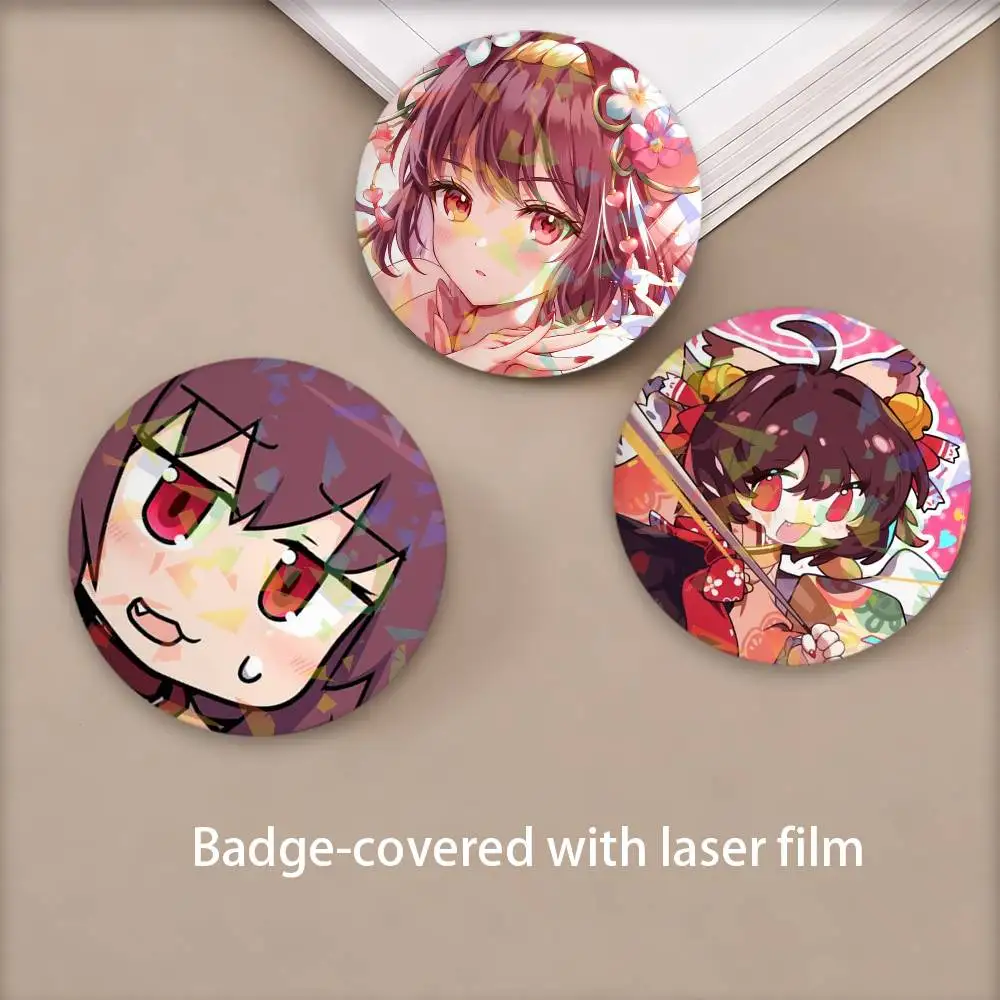 Ichihime Kawaii Girl Game Mahjong Soul Badges Round Laser Badge Brooch Backpack Accessories