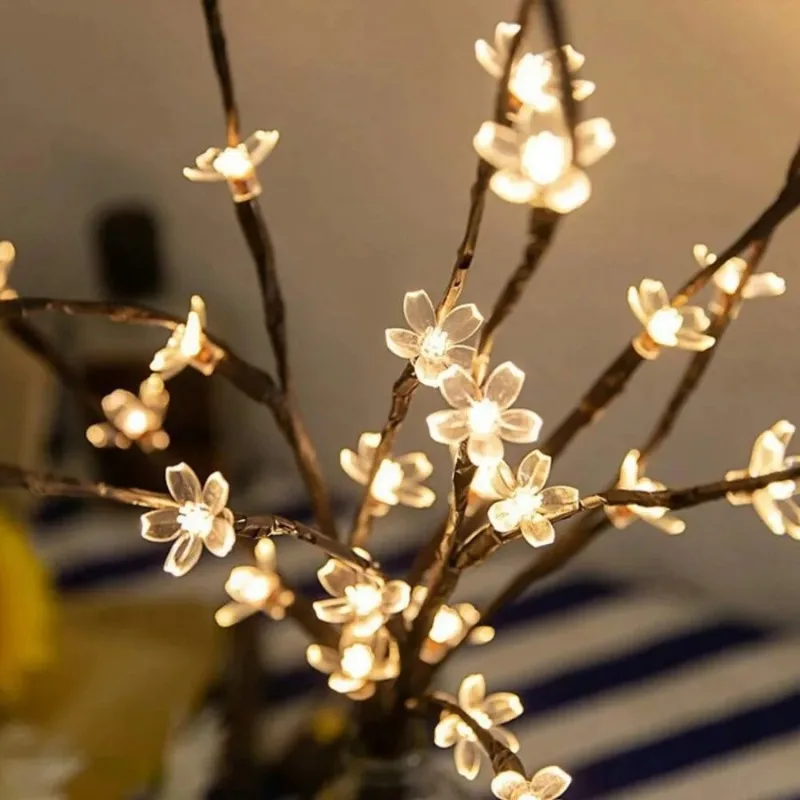 20 LED Cherry Blossom Tree Branch Fairy Lights Battery Box Decorative Twig Lamp For Living Room Bedroom Desktop Vase Home Decor