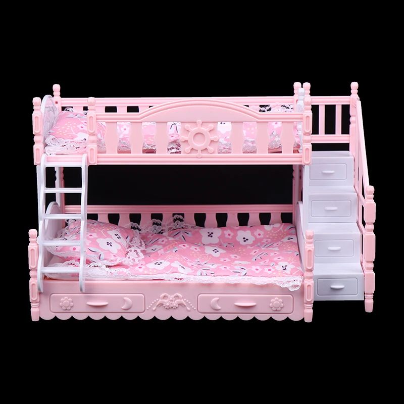 Children Play House For  Doll Accessories Simulation European Furniture Princess Double Bed With Stairs Toys For BJD Doll