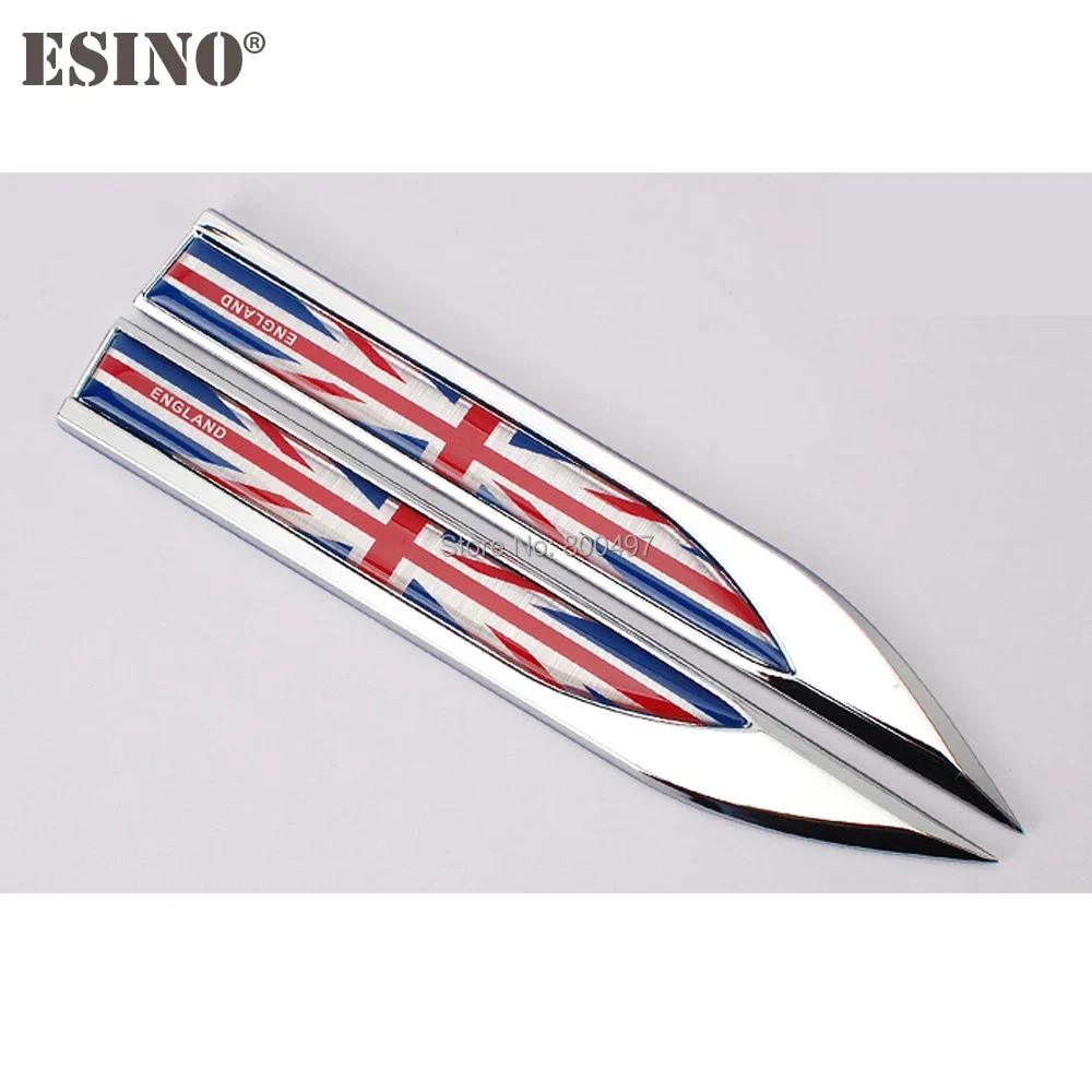 2 x Car Body Fender Side Metal Zinc Alloy Side 3D The Flag Of The England Emblems Badges Decals Stickers