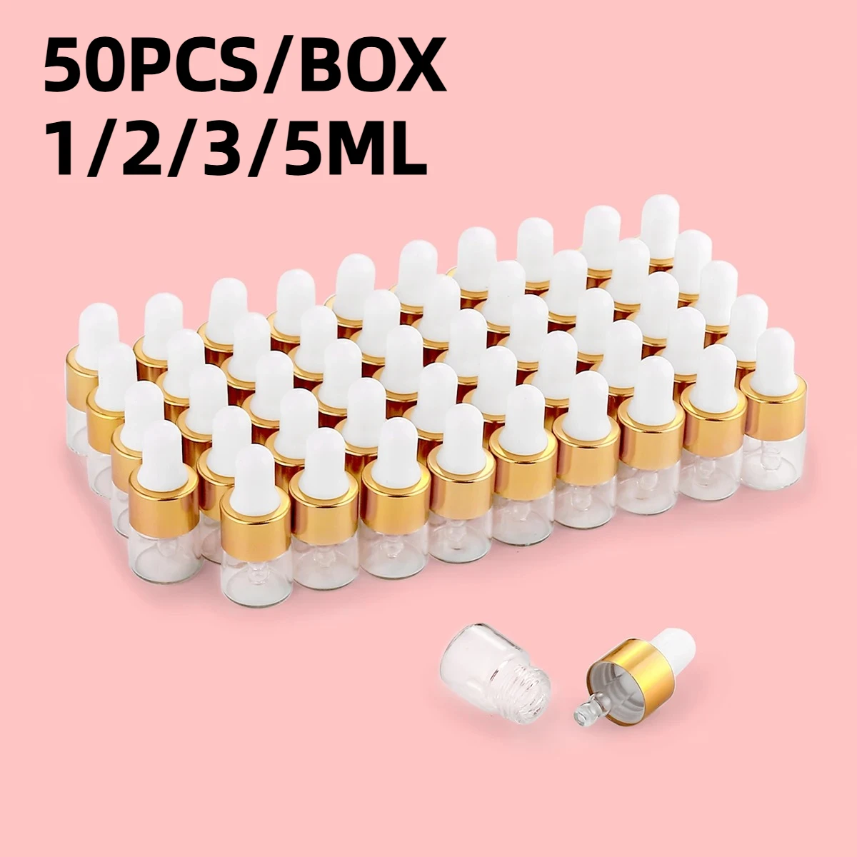 50 قطعة 1 مللي/2 مللي/3 مللي/5 مللي صندوق واضح زجاجات قطارة زجاجية صغيرة صغيرة مع قطارة عين زجاجية للزيوت الأساسية عينة السفر #1