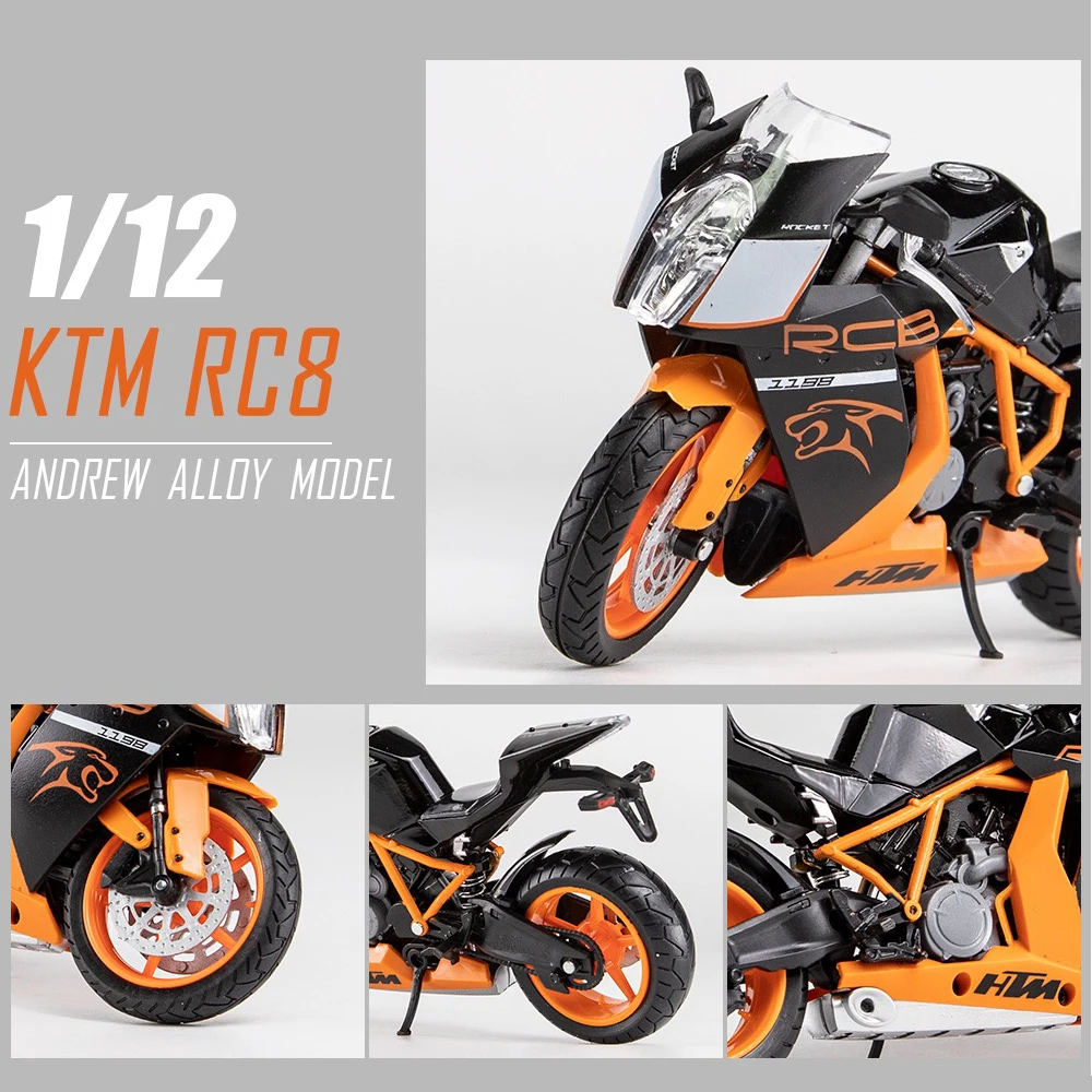 KTM RC8 نموذج دراجة نارية من خليط معدني ، لعبة سيارة دييكاست للأولاد ، هدية عيد ميلاد ، مجموعة ، مقياس 1:12