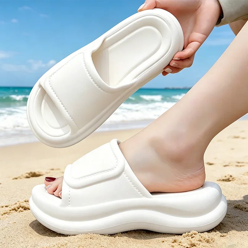Solid Color Chunky Wave Platform Slippers Woman Summer 2026 Outdoor Anti Slip Beach Slides Ladies Height Increaseing Slippers