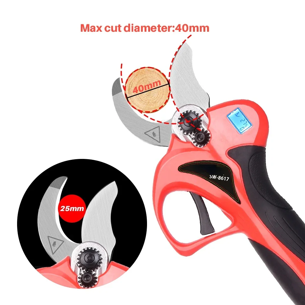 2023 New design 40mm cordless electric pruner finger protection electric pruning shear for vineyard with LED Display