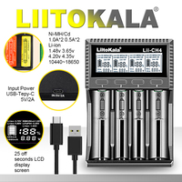 LiitoKala Lii-CH4 Smart Charger for 18650/21700/26650/AA/AAA/Ni-MH/Li-ion,1.2V/1.5V 4-Slot Fast Charge, USB-C, Auto Detect