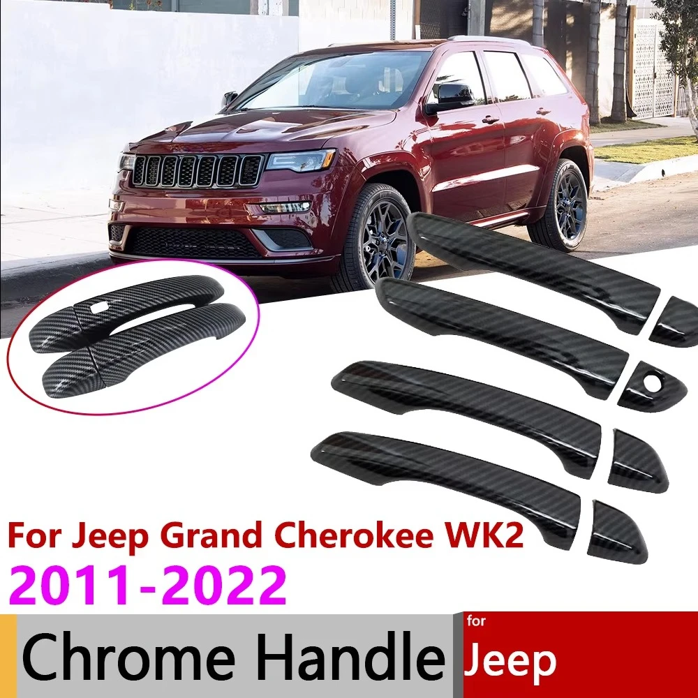 For Jeep Grand Cherokee WK2 WK 2011~2022 Carbon Fiber Door Handle Cover Trim Set Catch Protective Stickers Exterior Accessories