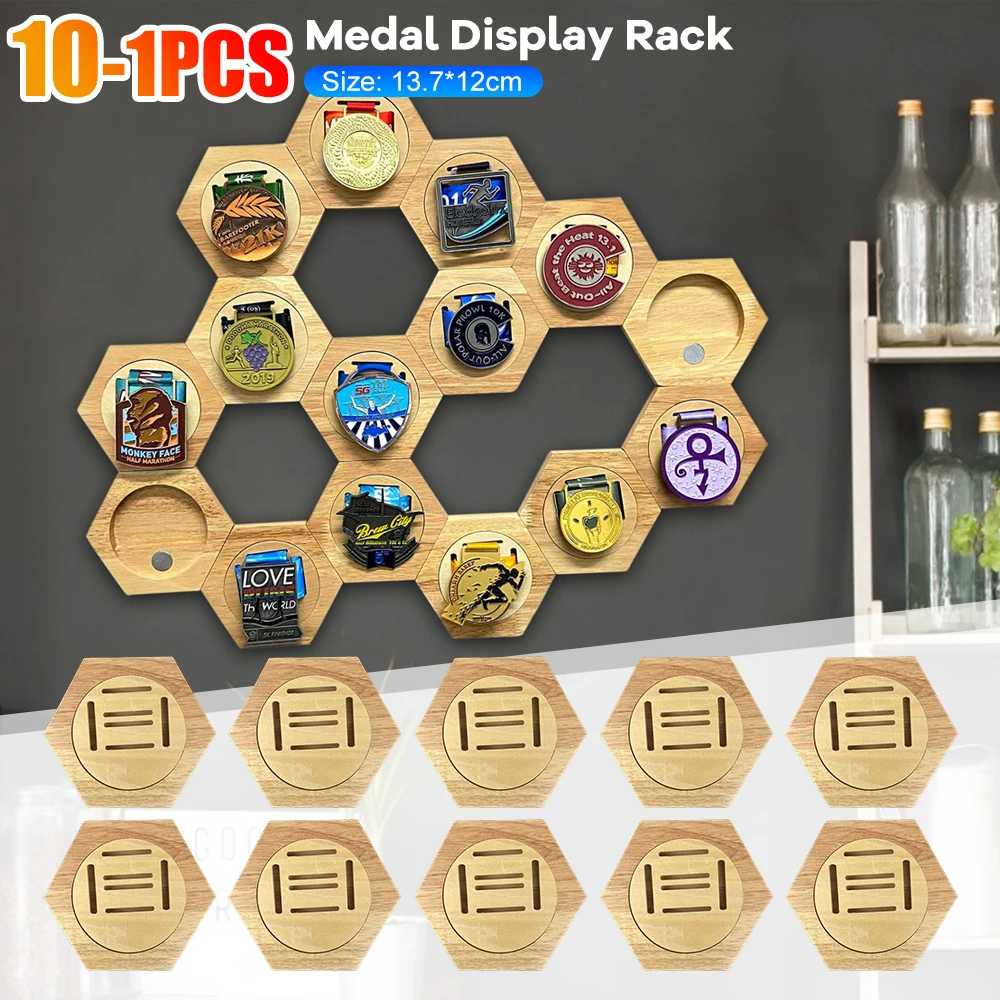 Medal Display Stand 1 Pcs Wooden Medal Hanger for Sport Track Field Running Creative Splicing Wall Hexagonal Decor