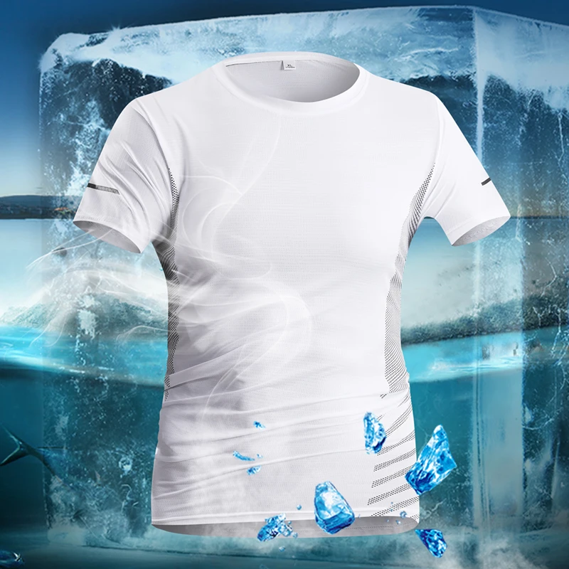 Men's new summer sports fitness tide flow rate dry T-shirt ultra-thin breathable loose leisure personality running short sleeve