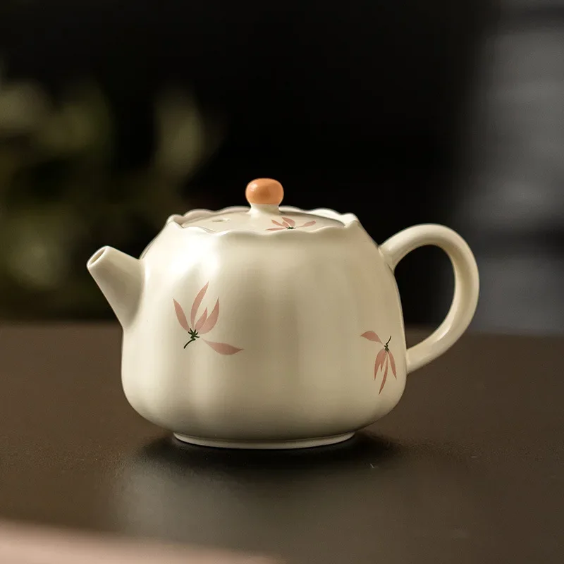 158ML Beige Glazed Orchid Bud Pot Tea Household Teapot Large Capacity Chinese Ceramic Tea Set Kung Fu Tea Hand Grab Single Pot
