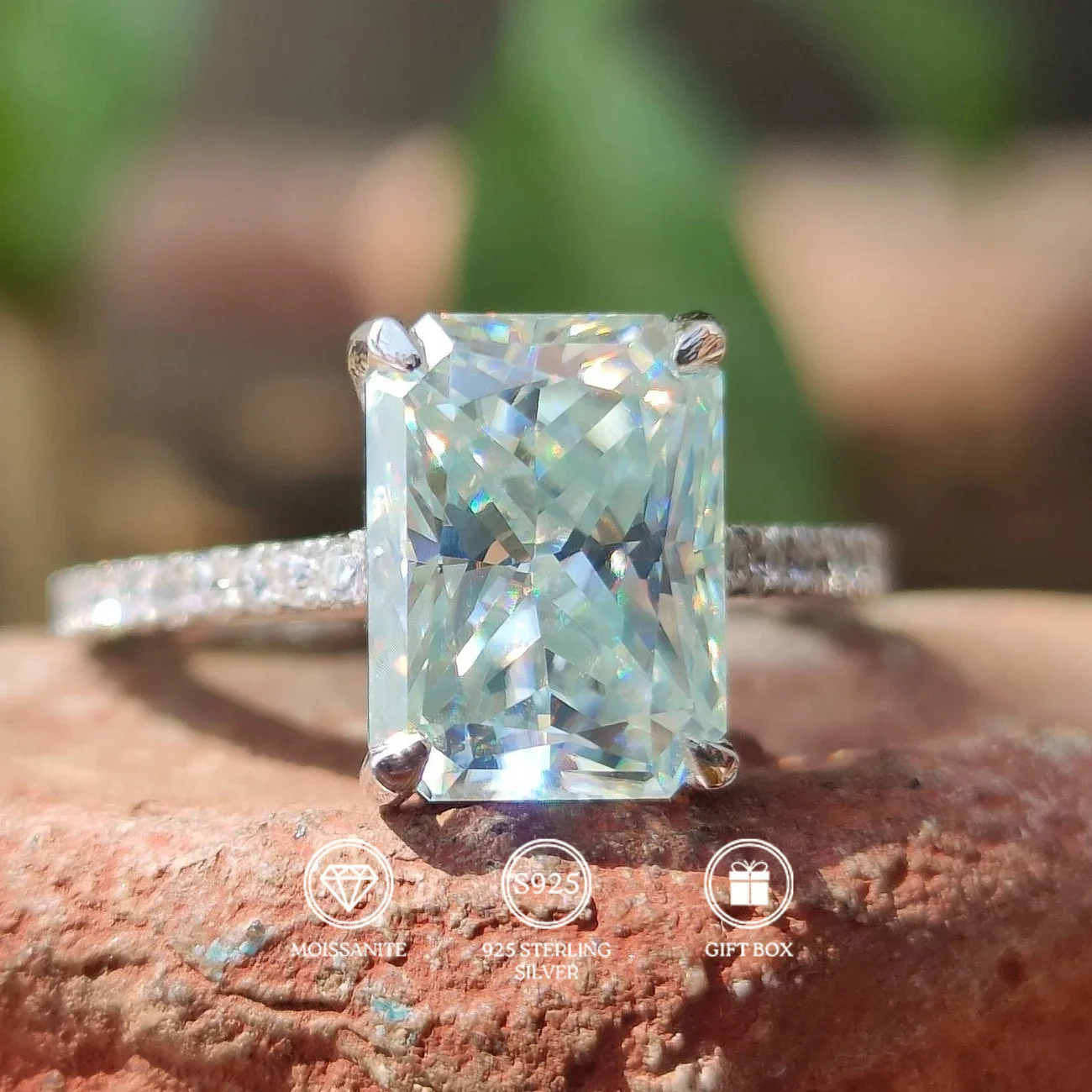 

1pc 1/2/3Carat Luxurious Vintage-pired Light Blue Moissanite Engagement Ring Rectangular Radiant Cut in 925 Sterling Silvery.