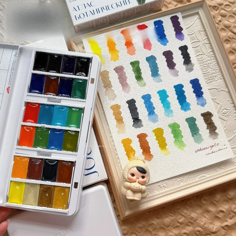 Travel 24 Color Full Block Russian White Night Master 2026 New Watercolor Set Artist's Supplies Hand-drawn Illustration Pigment
