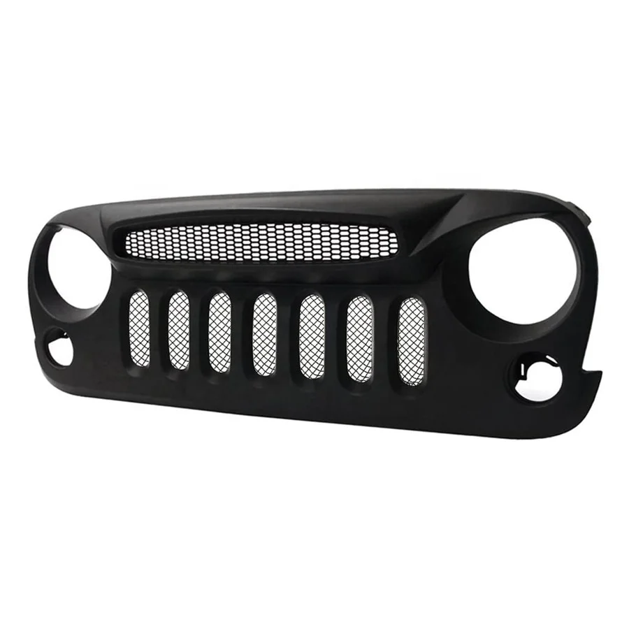 

Front Matte Black Shark Nose Ghost Grille Grill with Mesh for 2007-2017 Jeep Wrangler JK Rubicon Sahara