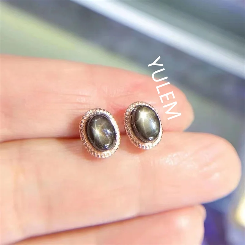 Simple design star light sapphire stud earrings 5 mm * 7 mm natural star light silver earrings solid 925 silver gemstone earring