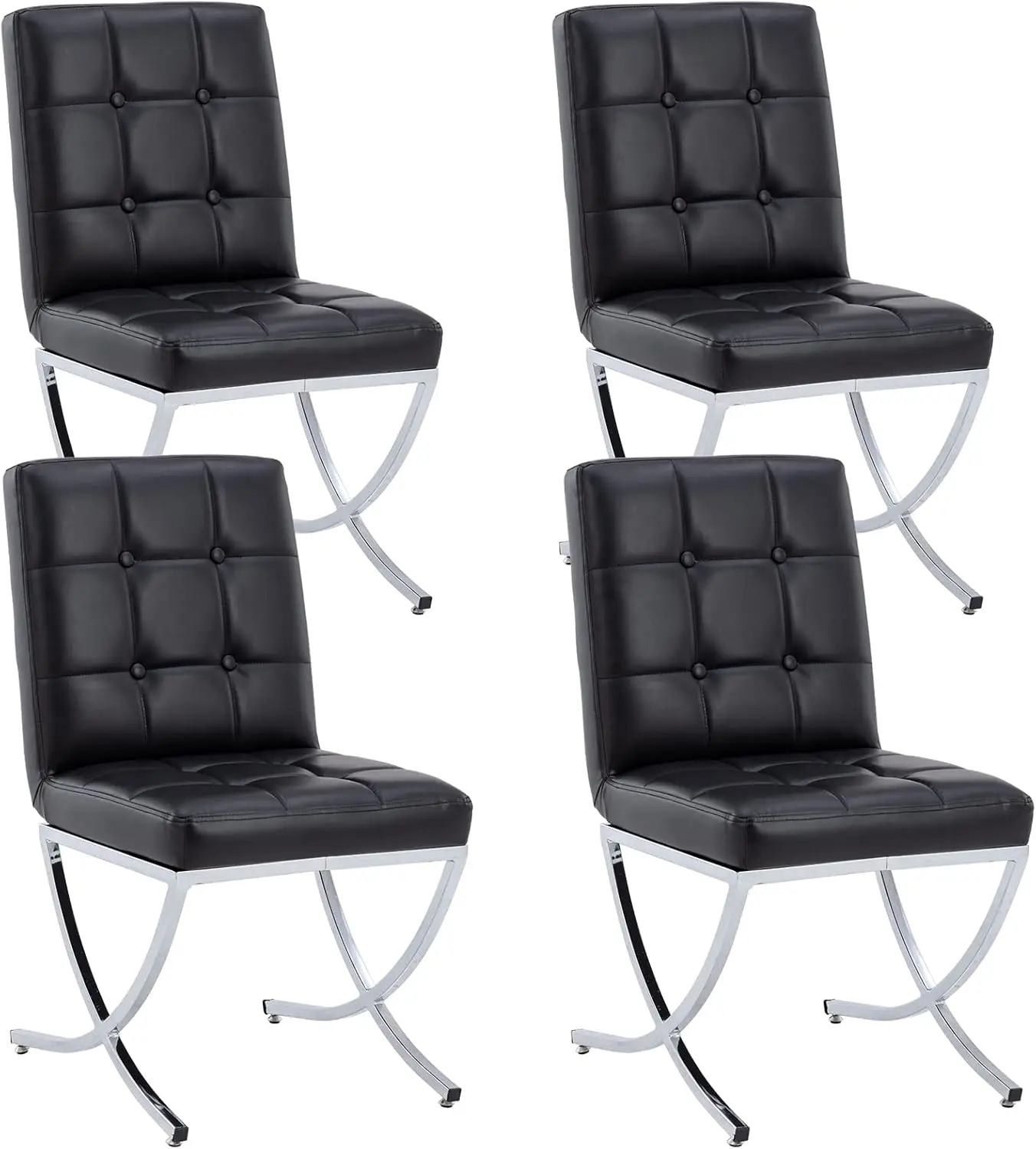 Duomay Modern Dining Chairs Set Of 4, Button Tufted Pu Leather Upholstered Kitchen Side Chairs With X Metal Base, Armless