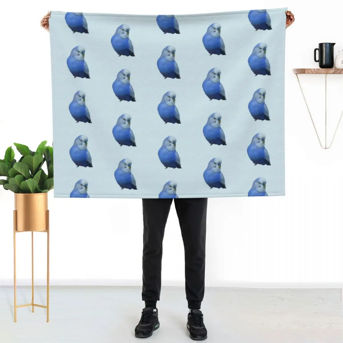 

Blue Budgie Parakeet Lovers Design Throw Blanket Wrinkle Resistant Lightweight Blanket