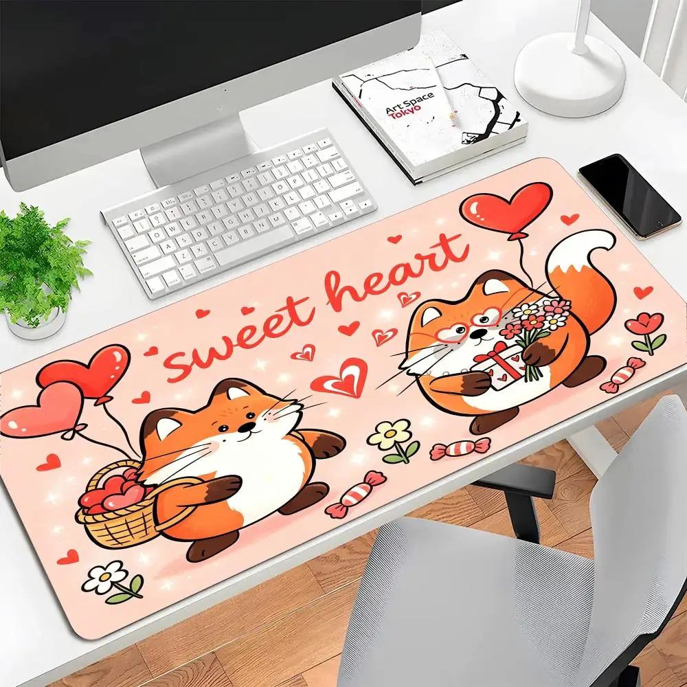Natural Rubber Anti‑Slip Pc Gaming Mouse Pad Lovely Couple Sheep With Red Heart For Desktop Bedroom Game Office