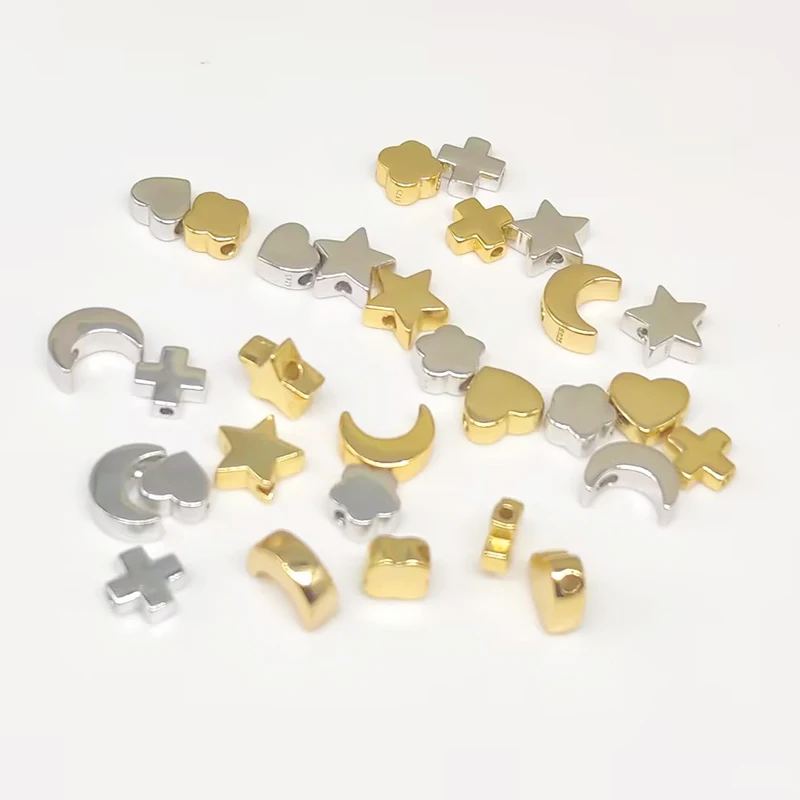 925 Sterling Silver Loose Spacer Beads Star/Heart/Moon/Four Leaf Clover Shape Beads, DIY Necklace Bracelets Jewelry Making SZ44