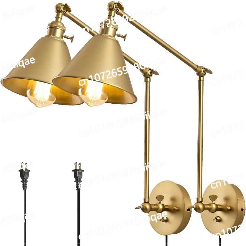Integrated Airdrop Brass Black 2 Pack with Switch Swing Arm Wall Light Plug