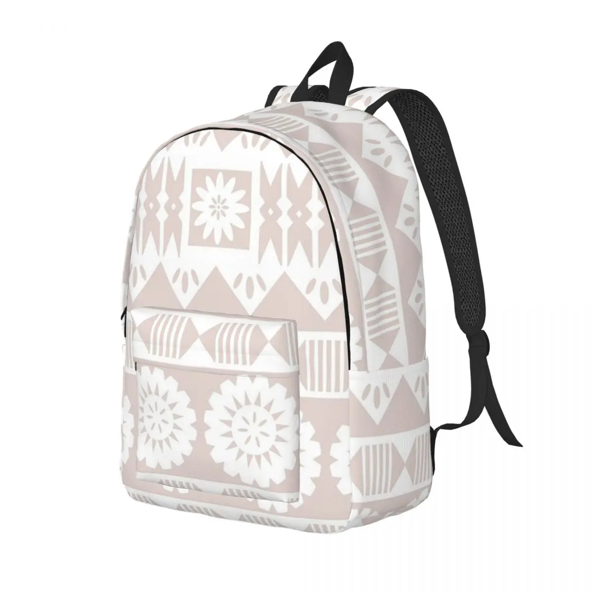 

Fijian Masi 2 - Beige And White Student Backpack School Bag Hiking Travel Daypack for Boys Girls Fashion Bookbag Shoulder Bags