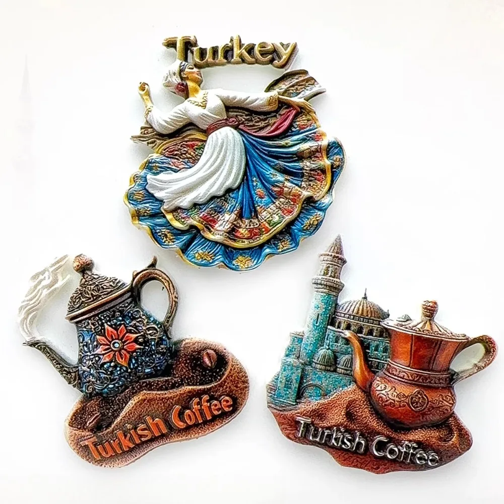 Coffee Turkey 3D Fridge Magnets Tourism Souvenir Ornament Resin Refrigerator Magnets Sticker Collection Gift Decoration