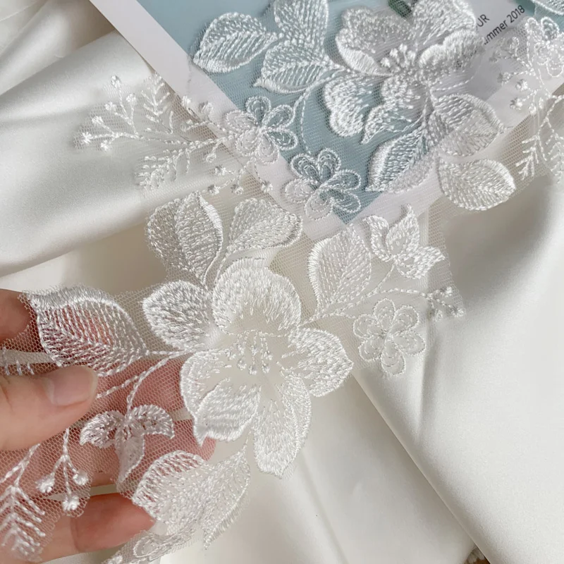 Fiore di pizzo per abito da sposa e copricapo, accessori fai da te, 2 pz/lotto, slim, fiore, ricamo foglia, specchio, rs4731