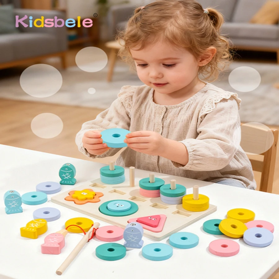 شكل اللون المعرفي مونتيسوري خشبية المغناطيسي الصيد تعلم لعبة تعليمية هدية عيد ميلاد للأطفال لعبة التدريب التركيز
